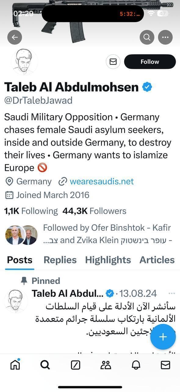 פרופיל ה-X של הדורס מגרמניה (מתוך X) פוסטים שבהם הדורס מגרמניה הביע תמיכה בישראל