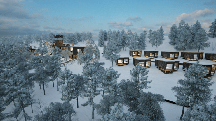 כך ייראו הבקתות במלון של קשרי תעופה בלפלנד הפינית (הדמייה באדיבות קשרי תעופה) המלון של קשרי תעופה בלפלנד הפינית