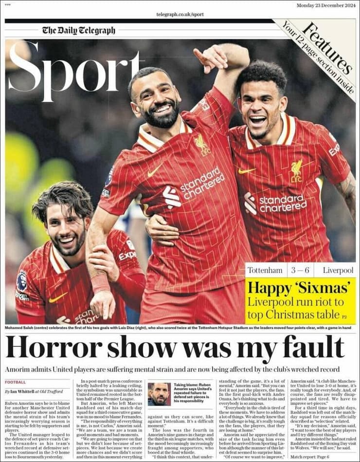 "סיקסמס שמח". שער הטלגרף הבריטי (צילום מסך) שער הטלגרף הבריטי