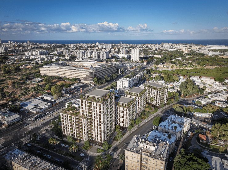 הדמיית מיזם פינוי בינוי בקריית שלום בתל אביב (הדמייה: סנאפשוט) הדמיית מיזם פינוי בינוי בקריית שלום בתל אביב