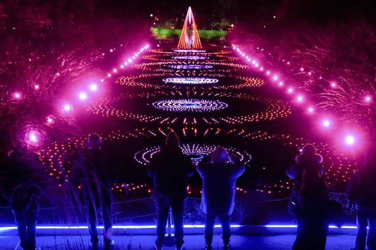 תערוכת "Lightscape" בגן הבוטני של ברוקלין (AP Photo/Julia Demaree Nikhinson) תערוכת "Lightscape" בגן הבוטני של ברוקלין