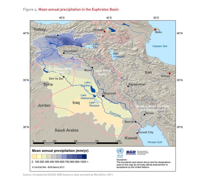 ממוצע משקעים שנתי באגן הפרת