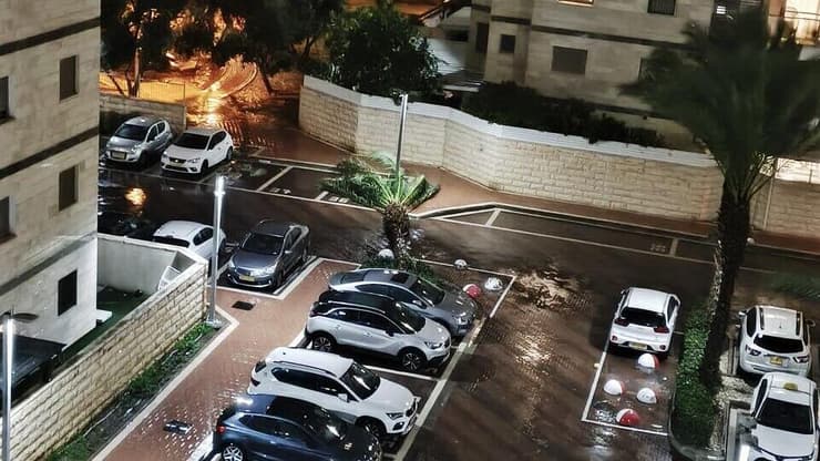 עץ שנפל בחניה בקריית ים, אמש (צילום: יובל כץ) סערה בקריית ים בשכונת "סביוני ים", עץ נפל