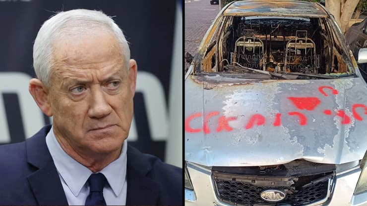 החשוד הצית רכבים, וצילם את הכניסה לשכונה של גנץ (צילום: דוברות המשטרה, אלכס קולומויסקי) בני גנץ