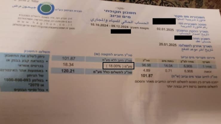 החשבון שקיבל אחד הלקוחות לפי מע"מ של 18%