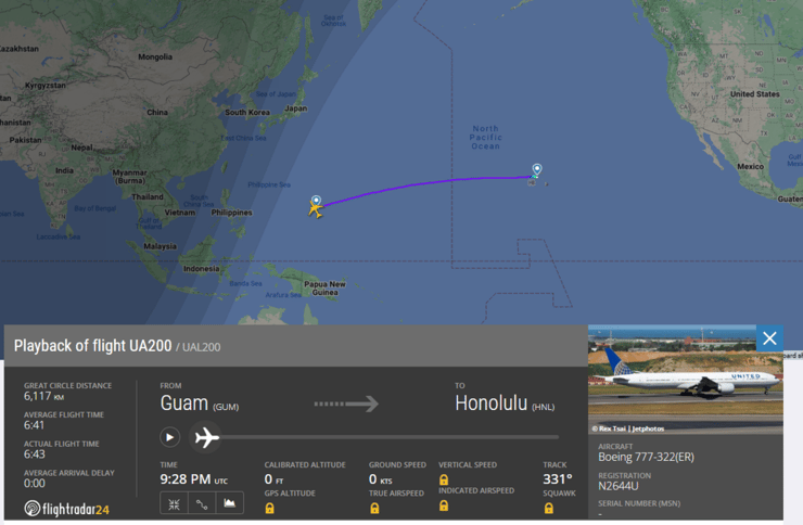 המסלול של טיסת יונייטד (Flightradar24) טיסה שהמריאה -2025 ונחתה ב-2024