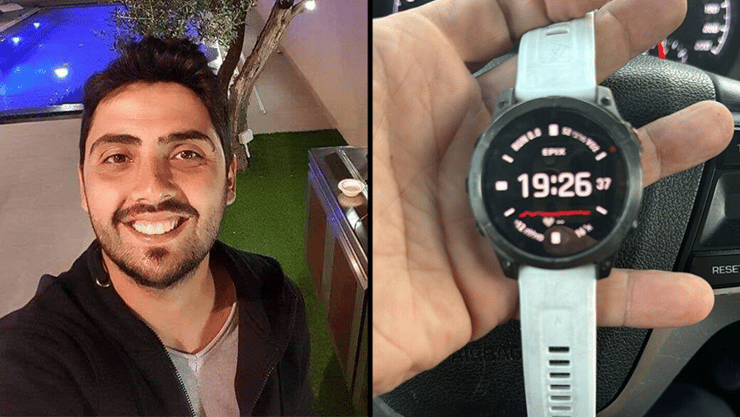 מצד שמאל: קובי פריאנטה ז"ל. מצד ימין: השעון שנמצא על ידו לאחר מותו    