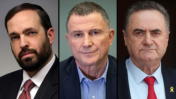 כ"ץ, אדלשטיין ואטיאס (צילום: Menahem Kahana / AFP, אלכס קולומויסקי) ישראל כ"ץ כץ יולי אדלשטיין אריאל אטיאס