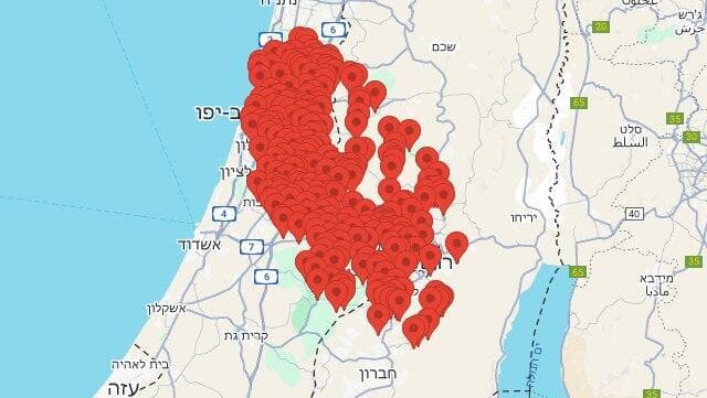מפת ההתרעות בעקבות הירי מתימן