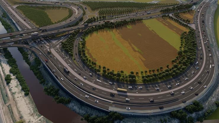 הצפי לפתיחה: לא לפני 2029 (צילום: רש"ת) הדמייה של מחלף חב״ד, המכונה גם מחלף נתב״ג מערב