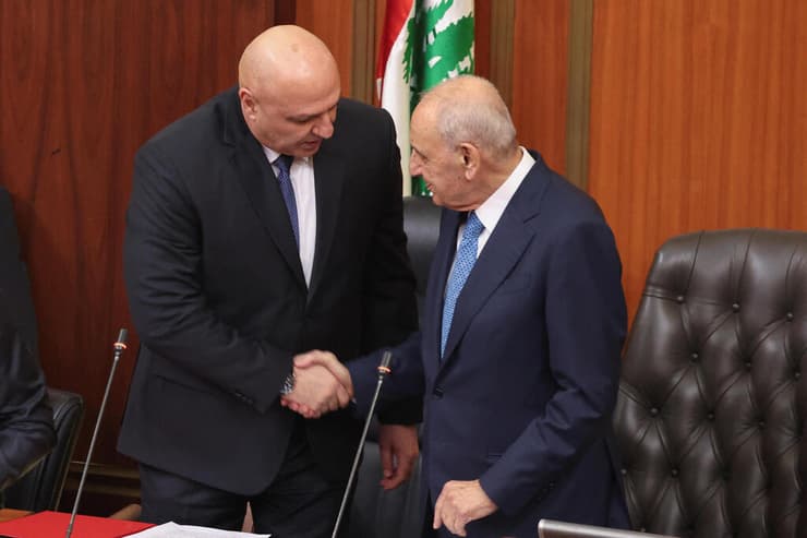 נביה ברי עם נשיא לבנון הנבחר ג'וזף עאון