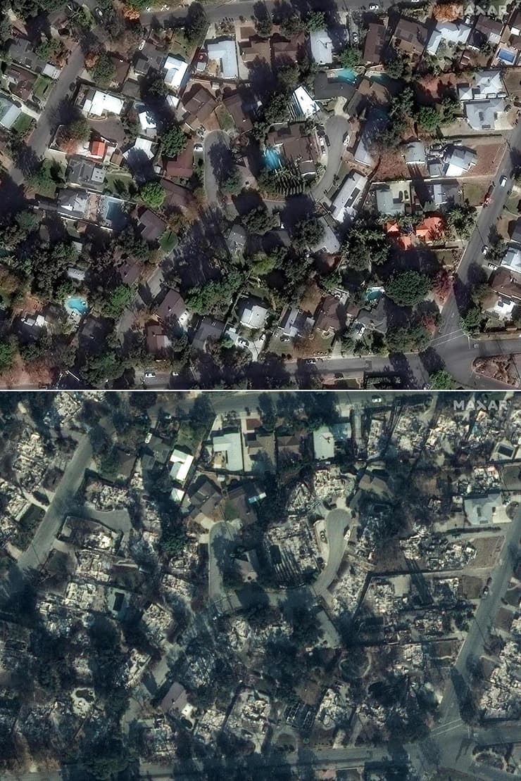 תצלום אווירי של ההרס בעקבות גל השריפות בלוס אנג'לס