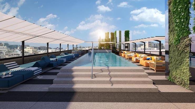 כך תיראה הבריכה של מלון דיזנגוף 99 (הדמיה: בר-אוריין אדריכלים, וברנוביץ-קרוננברג עיצוב פנים) כך תיראה הבריכה של מלון דיזנגוף 99