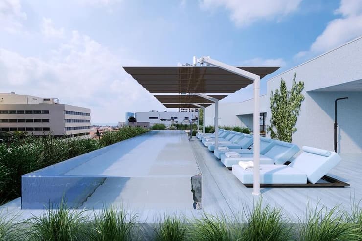 כך ייראה הגג של מלון גימנסיה (הדמיה: שאלתיאל אדריכלות ועיצוב פנים) כך ייראה הגג של מלון גימנסיה