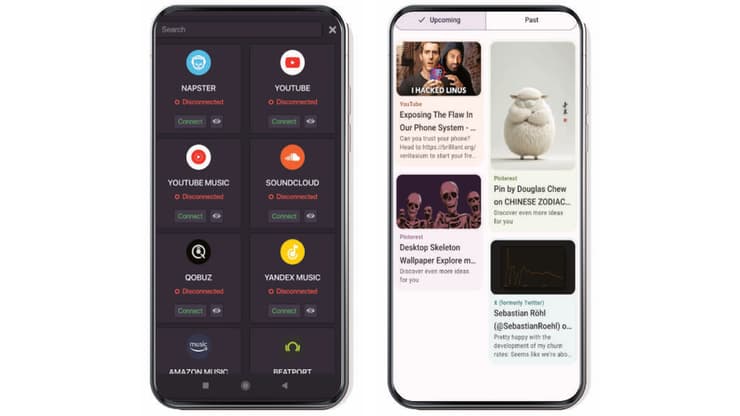 מימין: אפליקציית Pixel Bookmarks, אפליקציית Soundiiz