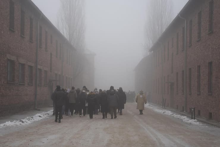 מבקרים במחנה ההשמדה אושוויץ