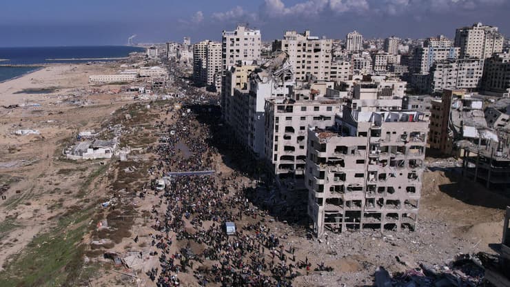 ההרס ברצועה (צילום: AP Photo/Mohammad Abu Samra) עקורים פלסטינים חוזרים לצפון רצועת עזה