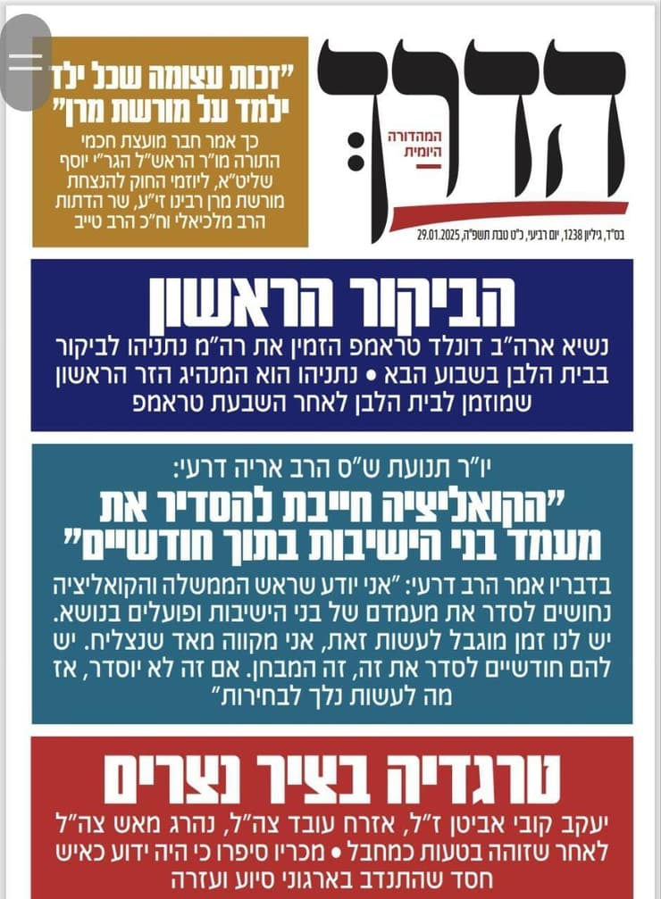 הכותרות הראשיות של עיתון "הדרך"
