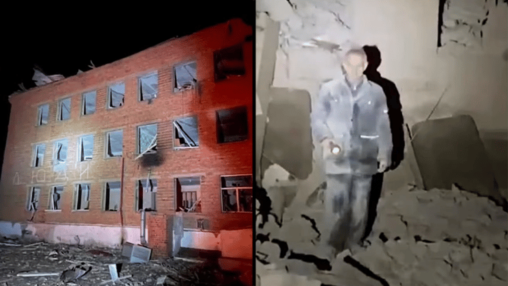 נשיא אוקראינה זלנסקי פרסם תיעוד של ההרס בפנימייה הפצצת פנימייה בעיירה סודז'ה מחוז קורסק רוסיה גבול אוקראינה