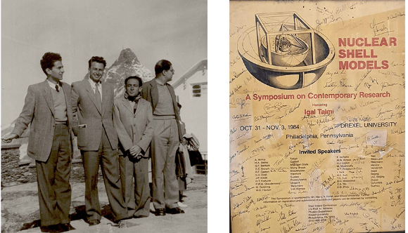 חבורת השישה: יואל רקח, גדעון יקותיאלי, יגאל תלמי ועמוס דה-שליט בכנס בשווייץ ב-1949 (מימין לשמאל), לצד הודעה על כנס בפילדלפיה שנערך לכבודו של פרופ' תלמי ב-1984 כששירתו יחד בחיל המדע בראשית ימי המדינה. חנה ויגאל תלמי (מקור: מכון ויצמן למדע) חבורת השישה: יואל רקח, גדעון יקותיאלי, יגאל תלמי ועמוס דה-שליט בכנס בשווייץ ב-1949 (מימין לשמאל), לצד הודעה על כנס בפילדלפיה שנערך לכבודו של פרופ' תלמי ב-1984 כששירתו יחד בחיל המדע בראשית ימי המדינה. חנה ויגאל תלמי