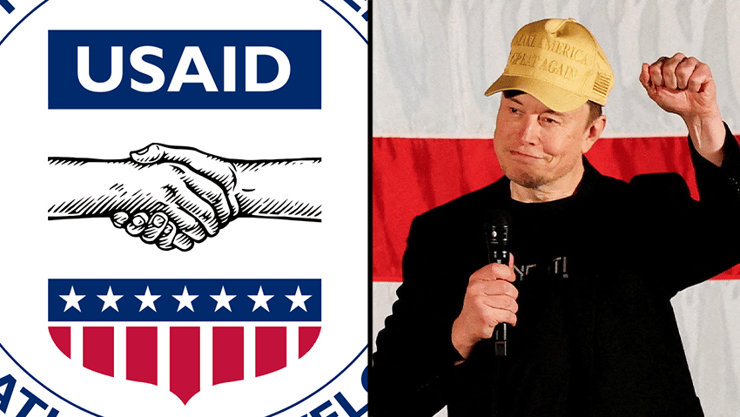 חצאים ארה"ב אילון מאסק קמפיין של דונלד טראמפ, סמל סוכנות הסיוע לפיתוח בינלאומי של ארה"ב סיוע הומניטרי זר USAID