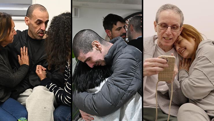 מימין לשמאל: אוהד, אור ואלי עם בני משפחותיהם