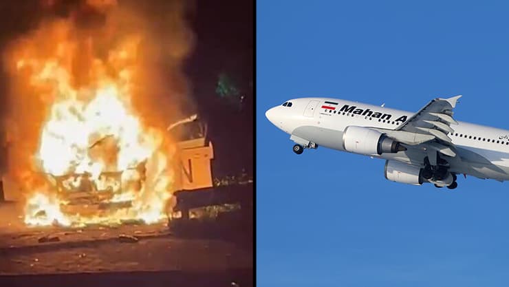 מטוס של חברת מהאן אייר האיראנית ושריפת רכב של יוניפי"ל בכביש המוביל לנמל התעופה בביירות (צילום: shutterstock) מטוס מהאן אייר איראן, שריפת רכב יוניפיל בכביש שדה התעופה בביירות בלבנון