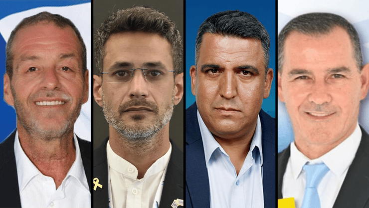 המועמדים בקריית שמונה: אלי זפרני, אופיר יחזקאלי, אביחי שטרן, מישל בן שימול (צילום: שרון צור, מתוך עמודי הפייסבוק של אלי זפרני, אופיר יחזקאלי, ומישל בן שימול ) אלי זפרני, אופיר יחזקאלי, אביחי שטרן, מישל בן שימול