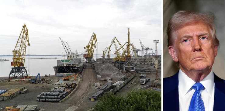 נשיא ארה"ב דונלד טראמפ לצד מינרלים ב נמל אודסה אוקראינה