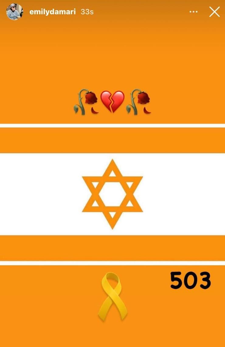 הסטורי של אמילי דמארי (צילום: מתוך עמוד האינסטגרם של אמילי דמארי ) אמילי דמארי בסטורי באינסטגרם על משפחת ביבס