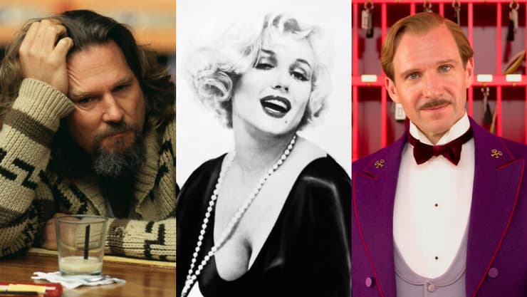 רייף פיינס ב"מלון גרנד בודפשט", מרילין מונרו ב"חמים וטעים" וג'ף ברידג'ס ב"ביג לבובסקי" (צילום: באדיבות yes) רייף פיינס ב"מלון גרנד בודפשט", מרילין מונרו ב"חמים וטעים" וג'ף ברידג'ס ב"ביג לבובסקי"