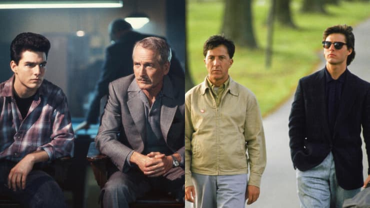 קרוז עם האגדות הקולנועיות דסטין הופמן ופול ניומן - ומשניהם הוא היה טוב בסרטים הללו. מימין "איש הגשם", "צבע הכסף" (צילום: באדיבות yes) מימין "איש הגשם", "צבע הכסף"