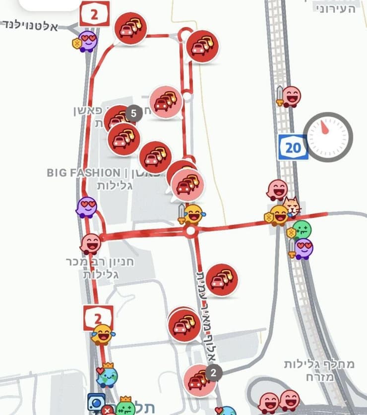 תמונת מצב בווייז מאתמול בצהריים סביב ביג גלילות