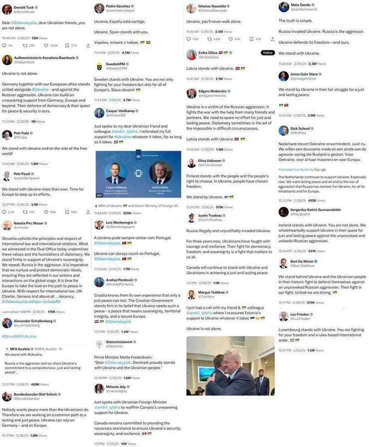 מדינאים מאירופה וקנדה תומכים באוקראינה לאחר הויכוח בין טראמפ לזלנסקי