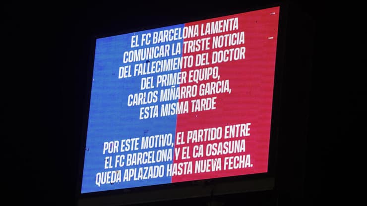 ההודעה של ברצלונה על ביטול המשחק, אתמול (צילום: REUTERS/Albert Gea) ברצלונה