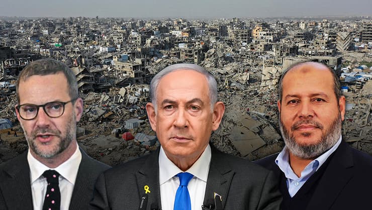 אל-חיה, נתניהו ובוהלר. חמאס חזר למתווה שירד מהפרק (צילום: REUTERS/Mahmoud Al-Basos, Jim WATSON / AFP, ANDREW CABALLERO-REYNOLDS / AFP) אל-חיה, נתניהו ובוהלר. חמאס חזר למתווה שירד מהפרק