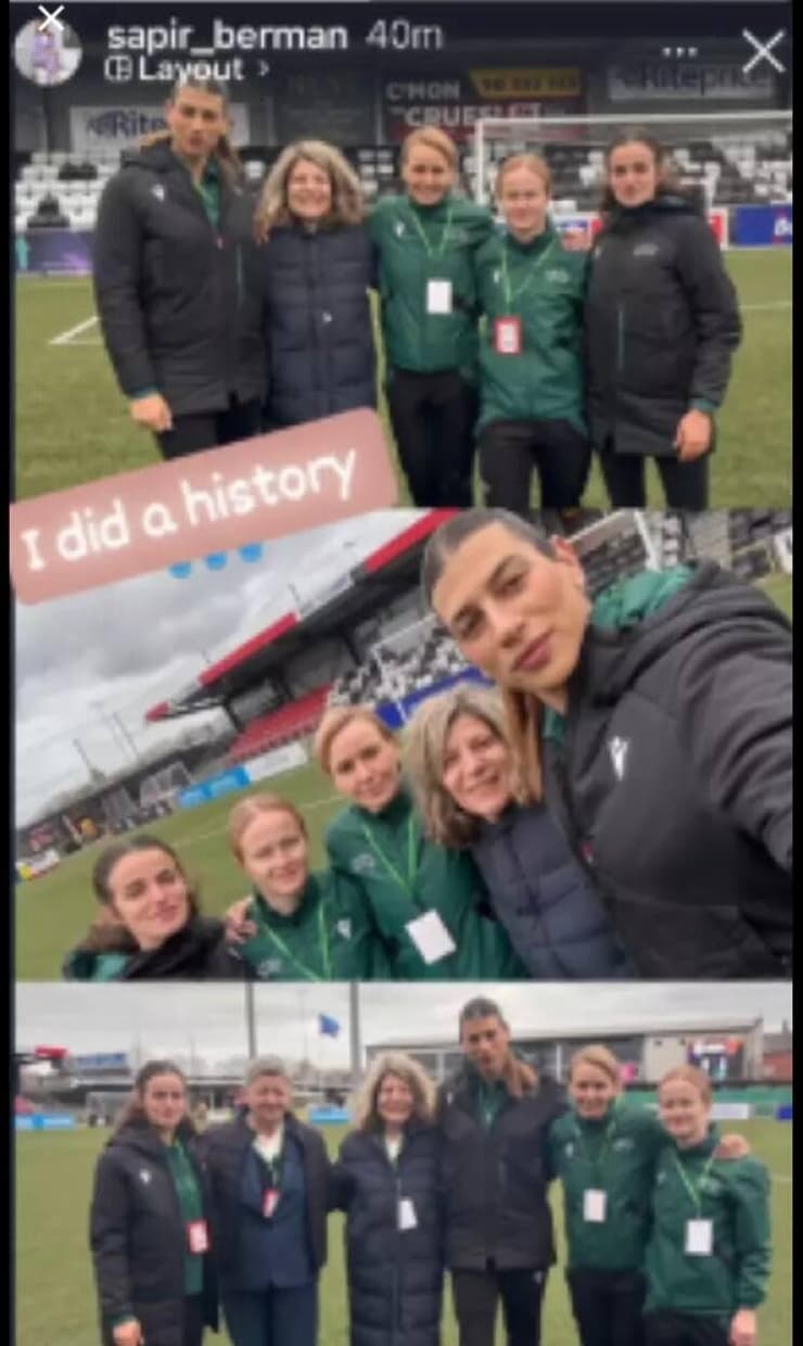 "עשיתי היסטוריה היום". הסטורי של ספיר ברמן מהמשחק (מתוך האינסטגרם של ספיר ברמן) "עשיתי היסטוריה היום". הסטורי של ספיר ברמן מהמשחק