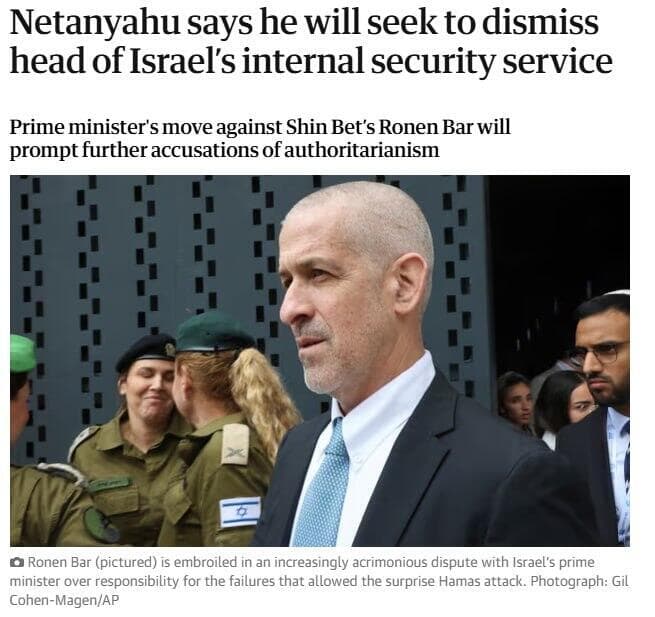 פיטורי ראש השב"כ רונן בר בכותרות בעולם