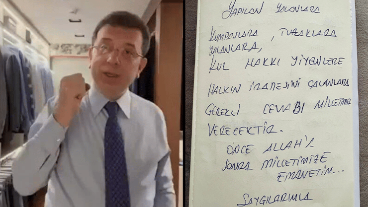 חצאים מסר כתוב שפרסם אחרי מעצרו ראש העיר איסטנבול אכרם אימאמאולו  ב טורקיה, אכרם אימאמאולו ראש העיר איסטנבול רגע לפני מעצרו ב טורקיה