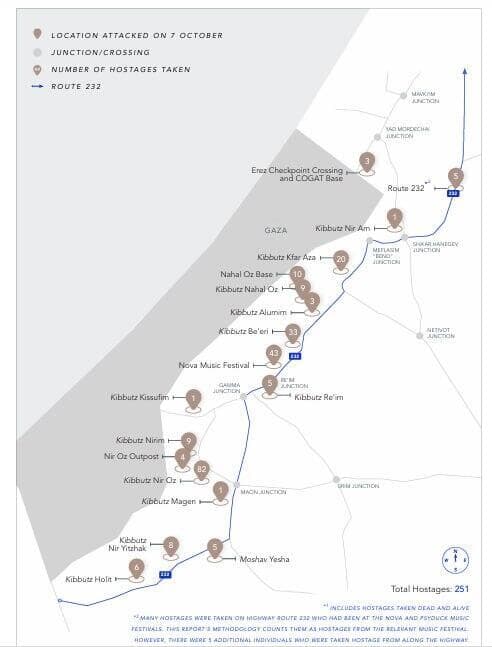  מפת החטופים ב-7 באוקטובר מתוך דוח רוברטס הבריטי