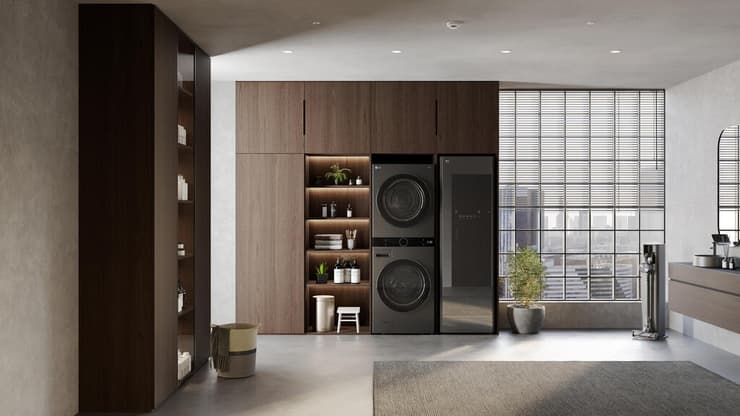 שתי מכונות במגדל כביסה אחד. התמונה להמחשה בלבד