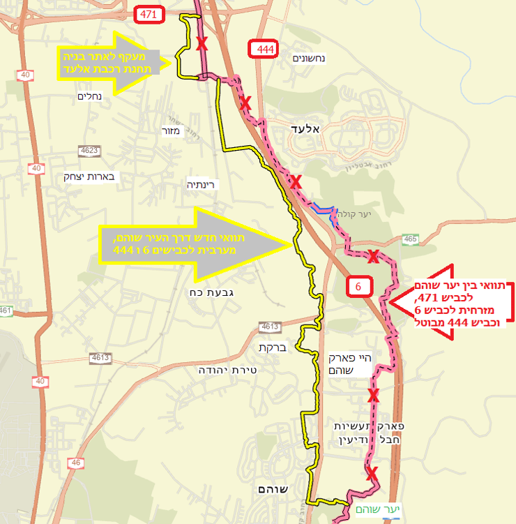 מפת שינוי תוואי "שביל ישראל" וכניסתו לשוהם (צילום: איציק בן דב, החברה להגנת הטבע) מפת שינוי תוואי "שביל ישראל" וכניסתו לשוהם