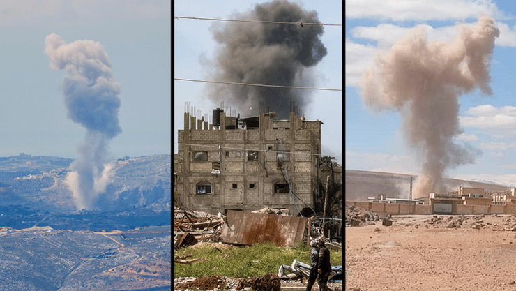 תקיפות בכפר נג'הא בדמשק, נוסייראת עזה עשן תקיפות צה"ל, כפר כילא דרום לבנון עשן תקיפות צה"ל