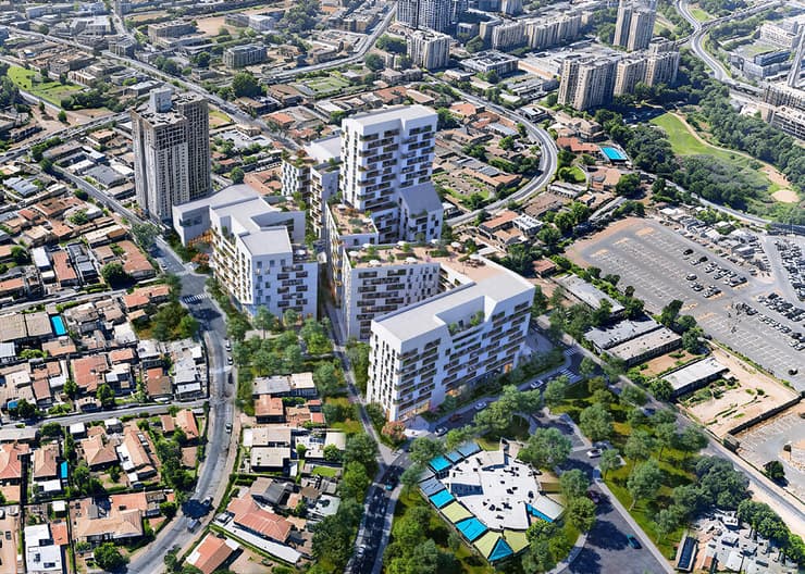 הדמיית הפרויקט המתוכנן במתחם בשכונה ג' בבאר שבע (הדמיה: פיק אדריכלים) הדמיית הפרויקט המתוכנן במתחם בשכונה ג' בבאר שבע