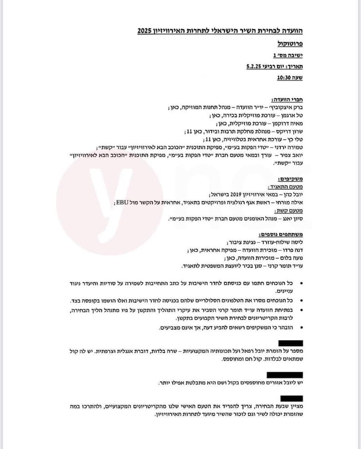 מתוך הפרוטוקול של הוועדה לבחירת השיר לאירוויזיון 2025 מתוך הפרוטוקול של הוועדה לבחירת השיר לאירוויזיון 2025