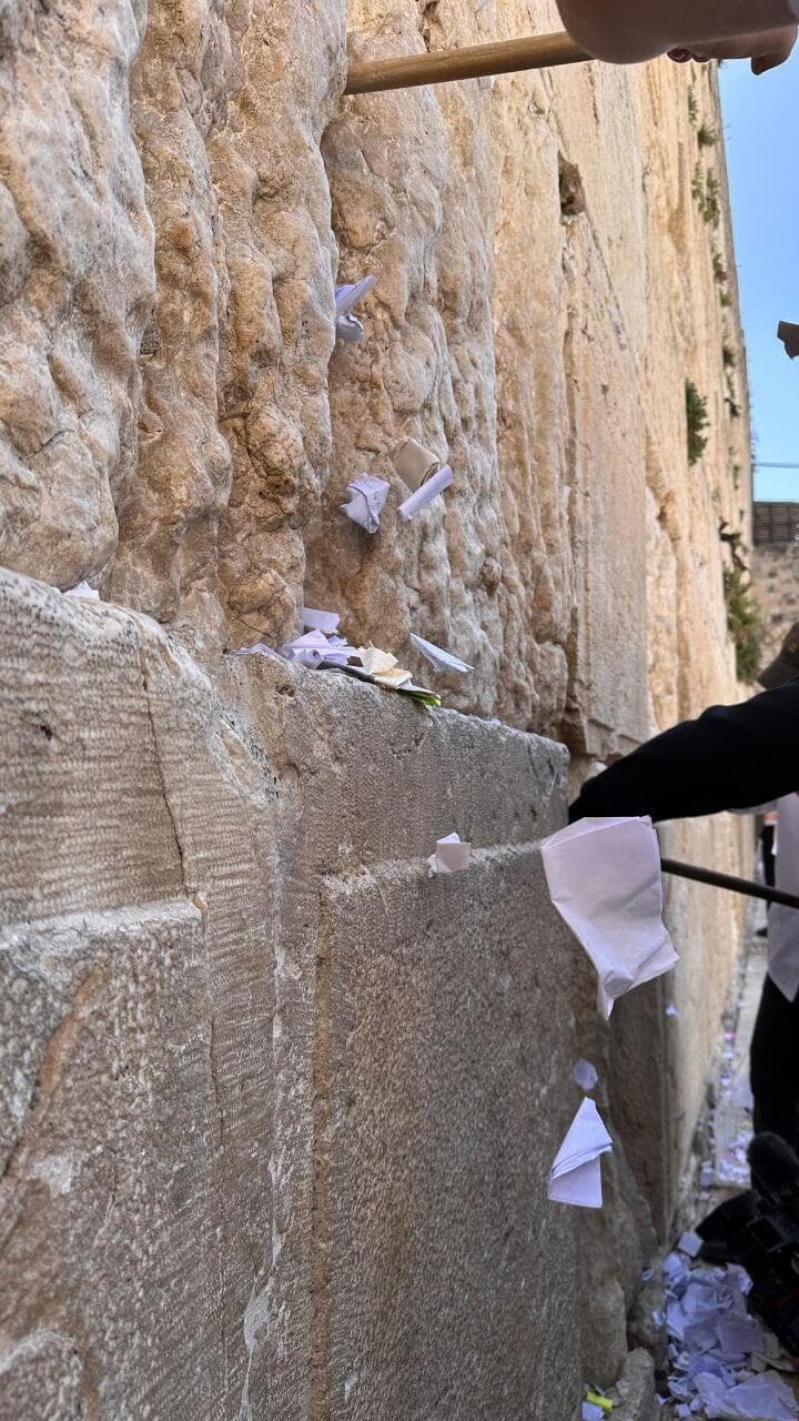 מוציאים פתקים מהכותל (צילום: הקרן למורשת הכותל המערבי) מוציאים פתקים מהכותל