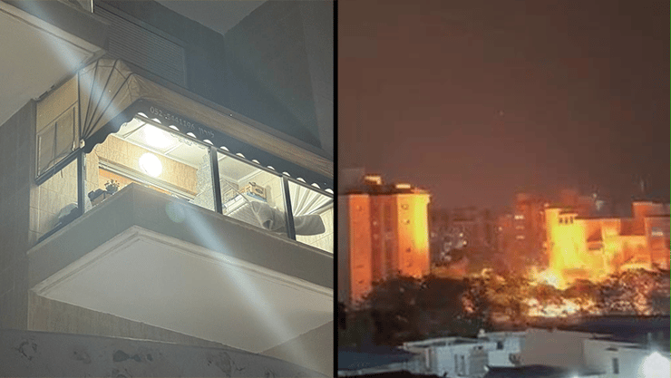 שברי זכוכית בחלונות מרפסת באשקלון בעקבות הנפילה