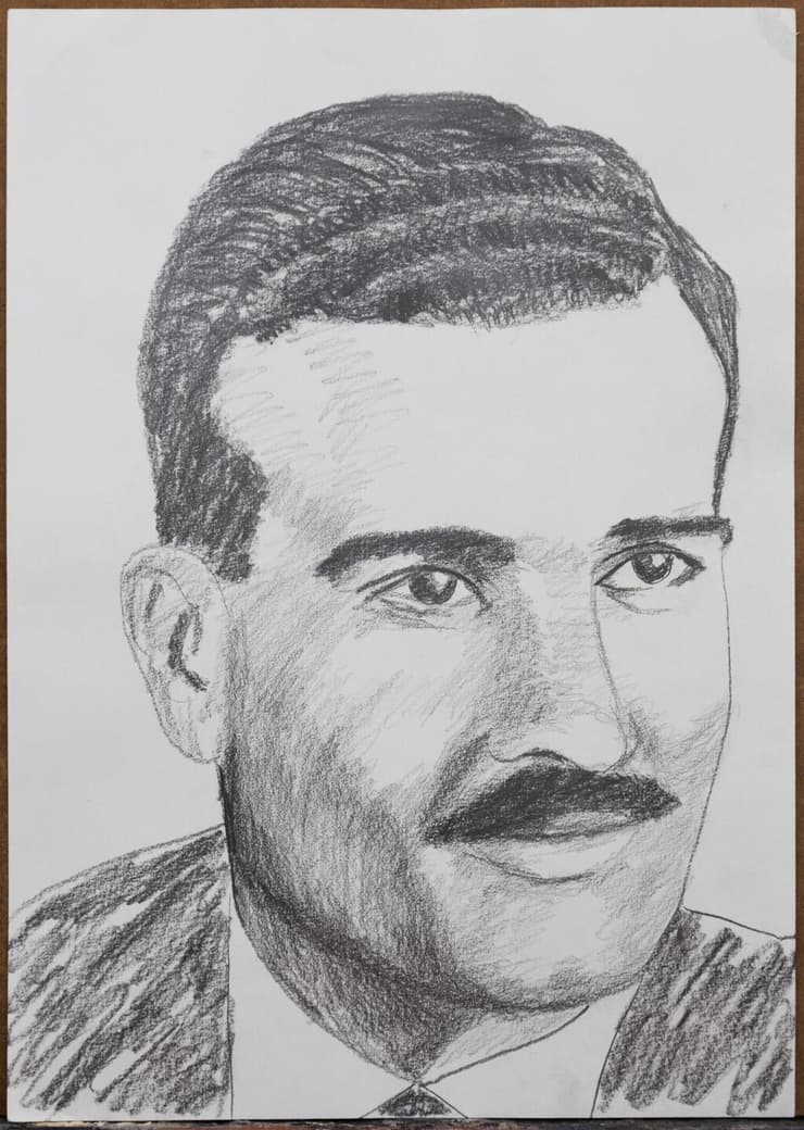 דיוקן של אלי כהן – רישום בעיפרון שיצר השחקן חיים טופול