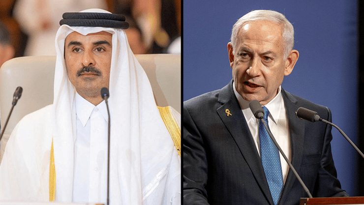 מאז חקירת אנשי לשכת נתניהו, קטאר נקטה עמדה לעומתית נגד ישראל (צילום: רויטרס / Janos Kummer/Getty ImagesSaudi Press Agency/Handout) חצאים ביבי ואמיר קטאר