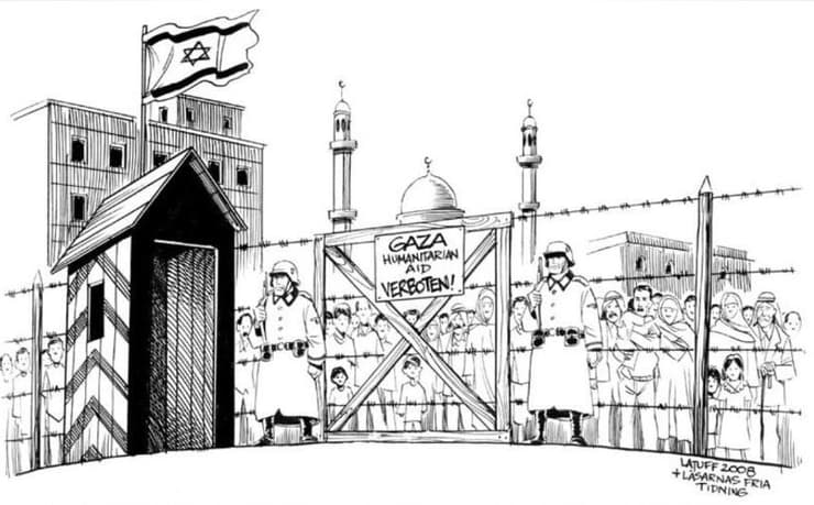 קריקטורה פלסטינית שמדמה את ישראל לנאצים